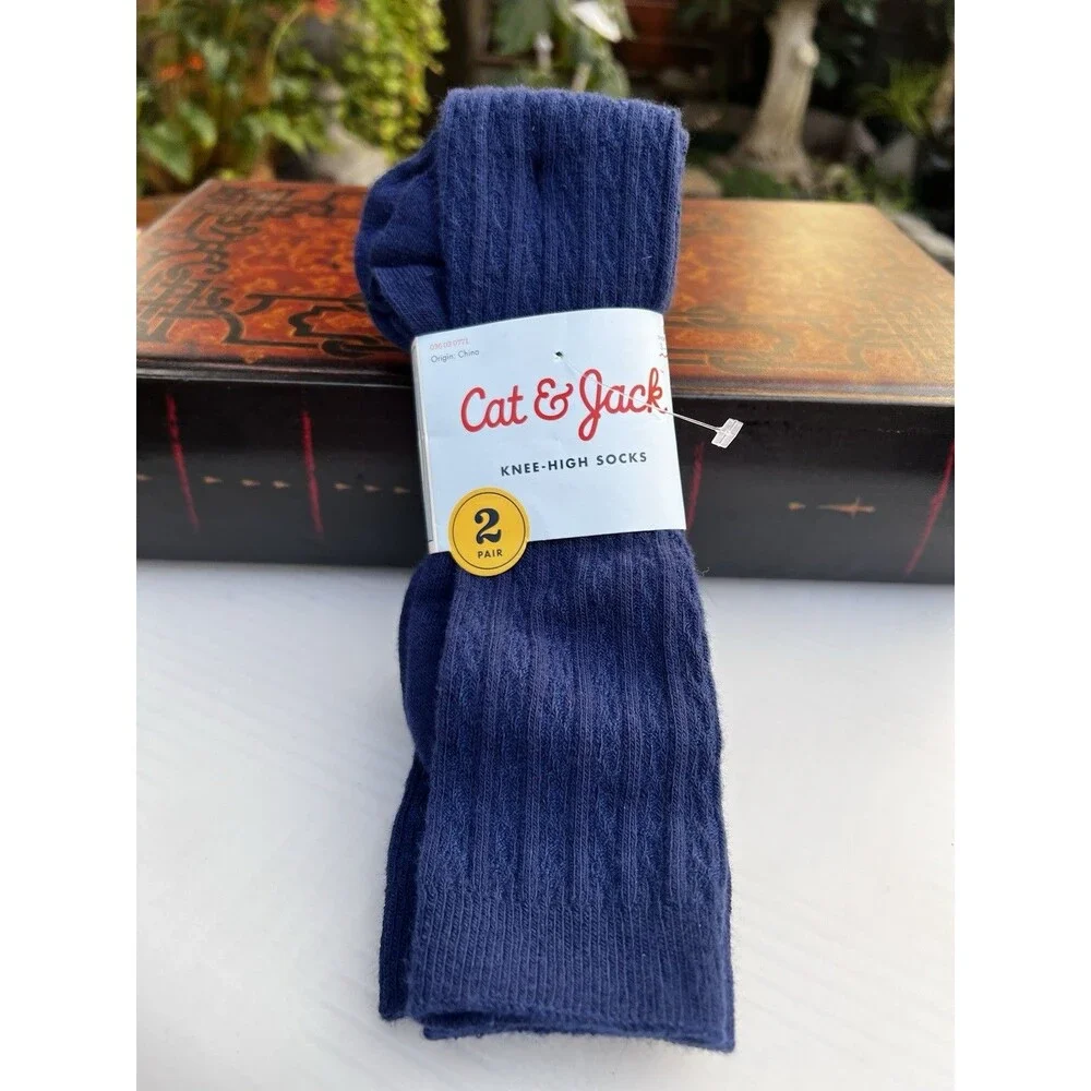 Cat & Jack Navy Knee High Socks 2 Pair NWT Kids School Uniform Size 3-10